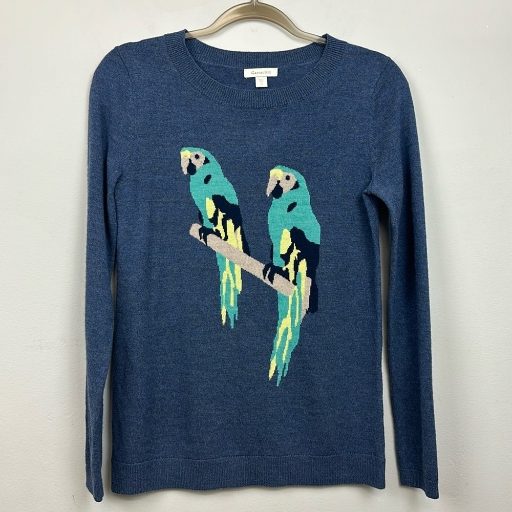 Garnet Hill 100% Merino Wool Parrots Sweater Sz XS
